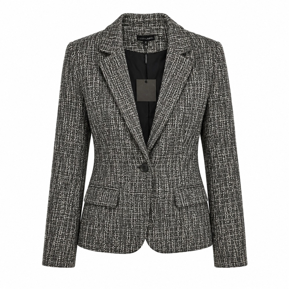 JLUXLABEL Blazer M Black White Textured Tweed Notched Lapel Quiet Luxury Style